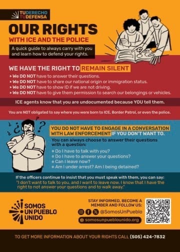 "Our Rights with ICE and the police" poster from Somos Un Pueblo Unido